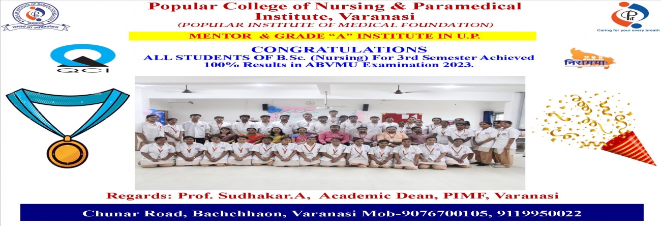 CONGRATULATIONS ALL STUDENTS OF B.Sc. (Nursing) For 3rd Semester Achieved 100% Results in ABVMU Examination 2023...............